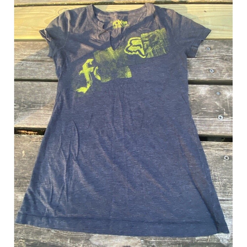 Fox Racing Women's T-Shirt Gray Size Small Short Sleeve Graphic Tee Y2K Grunge
